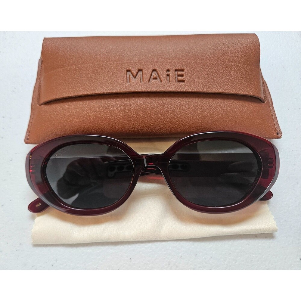 MAIE Atelier Azrou Burgundy Grey Round Sunglasses UV400 Polarised Lens